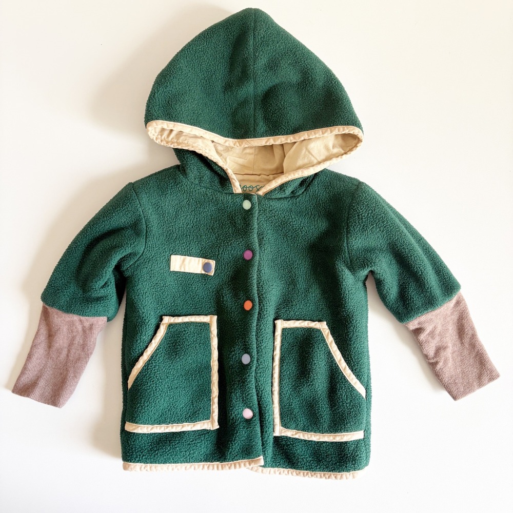 Goose Kids Green Fleece Colorblock Easy Snap Hooded Jacket Size 2T